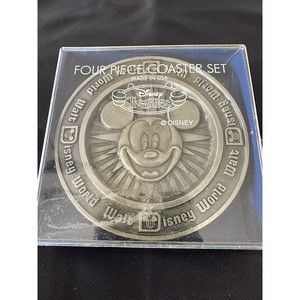 Vintage Mickey Mouse Metal Pewter Coasters Set Of 4 Walt Disney World Made USA